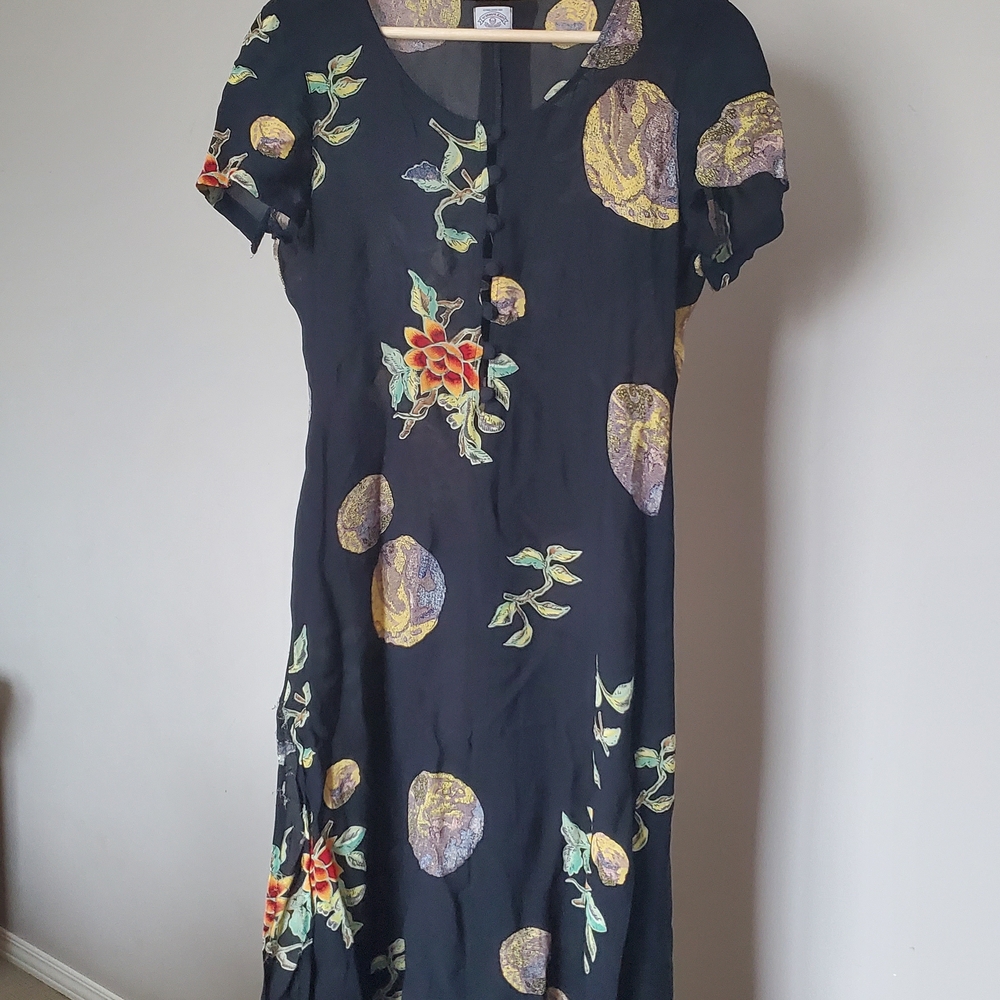 Giorgio Armani Black Midi Dress with Vibrant Floral Patterns